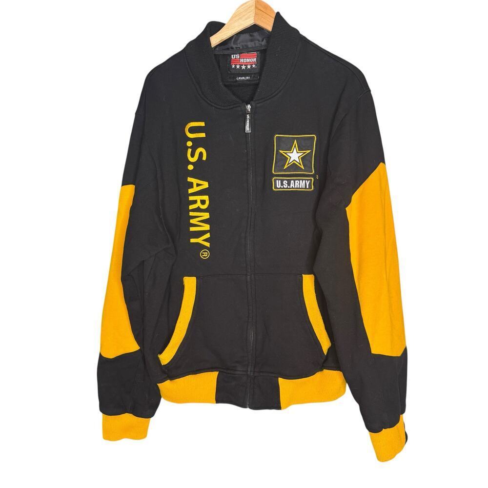 US Army Honor Mens XL Black Yellow Full Zip Cavalry Graphic Jacket
